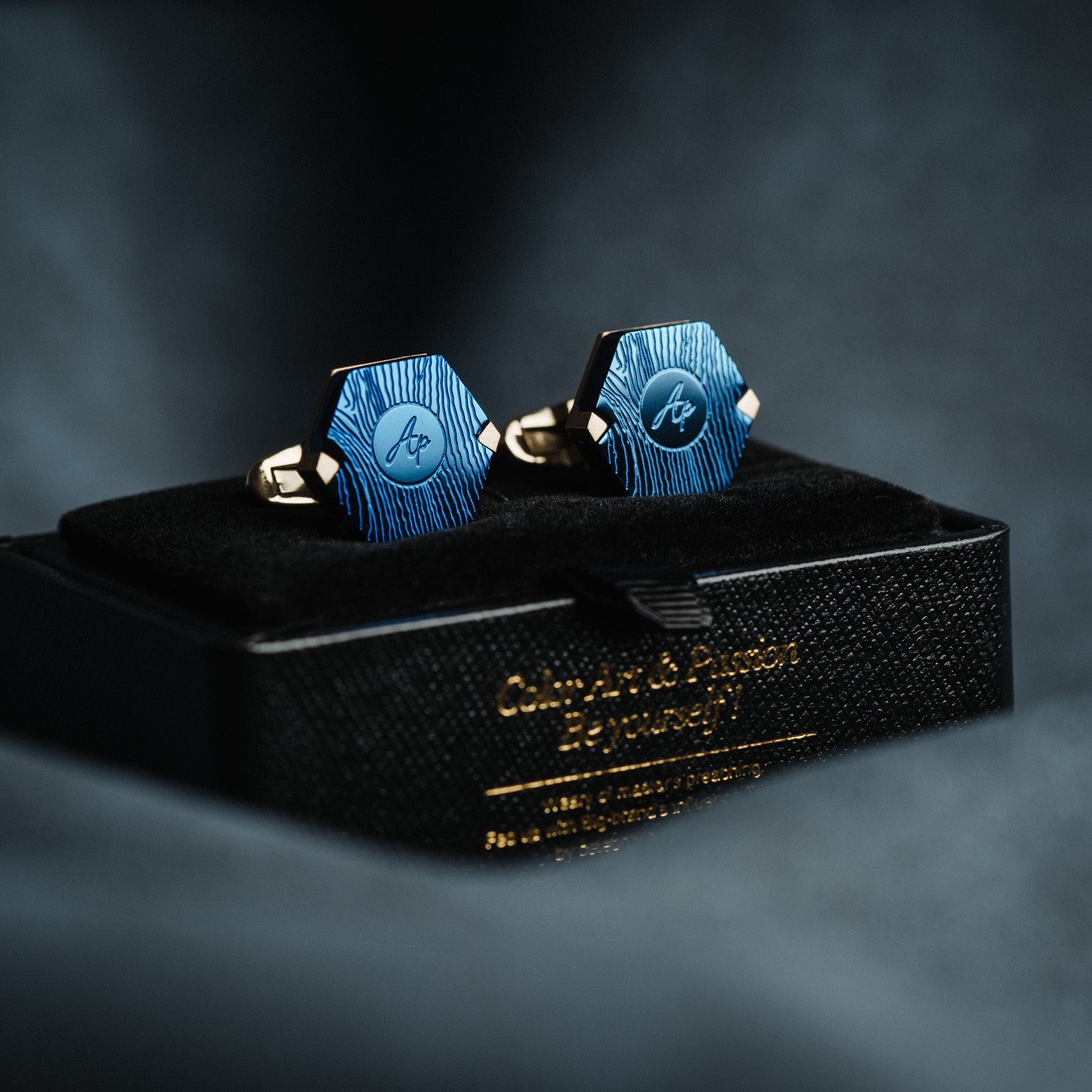 Darveil French Blue & Gold Cufflinks for Men - Business Formal - Packaging