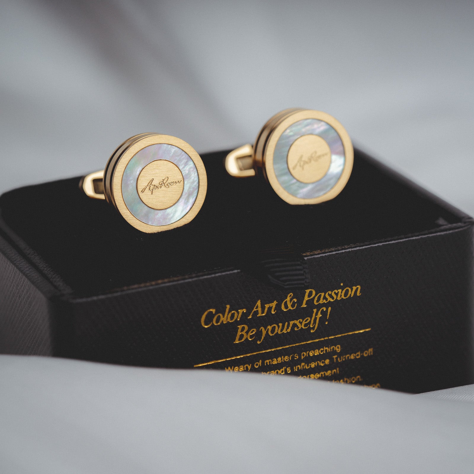 Darveil French Gold & Silver Shell Cufflinks for Men - Business Formal - Front View