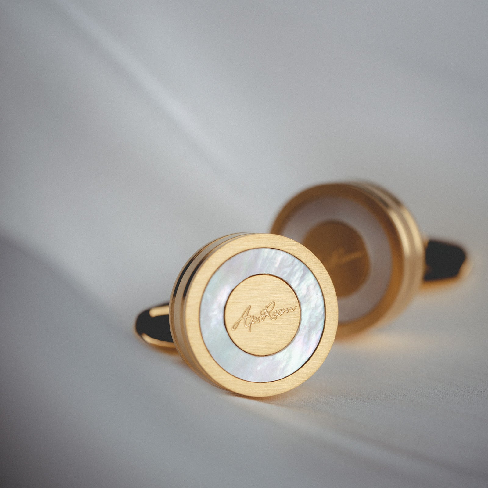 Darveil French Gold & Silver Shell Cufflinks for Men - Business Formal - Side View